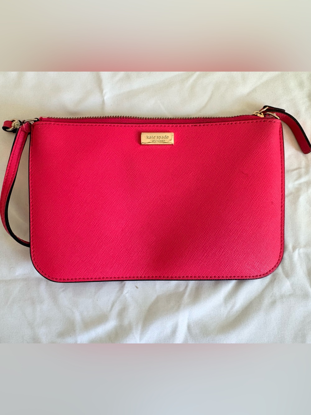 kate spade Bright Pink Saffiano Leather Wristlet with Gold Plate